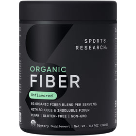 Poudre de Fibres Biologiques Sports Research devant l'emballage