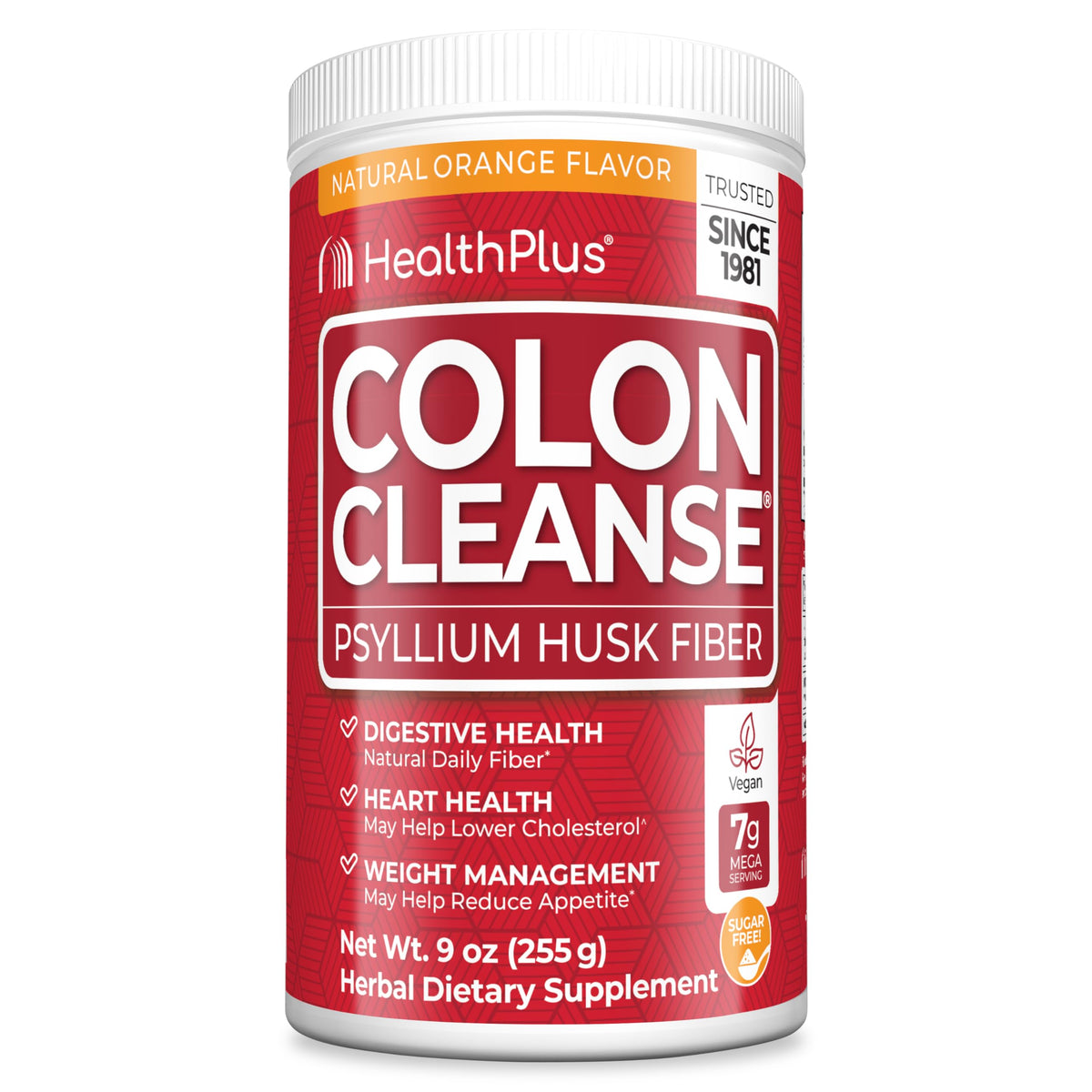 Poudre de fibres Colon Cleanse Health Plus saveur orange, 9 oz, vue avant