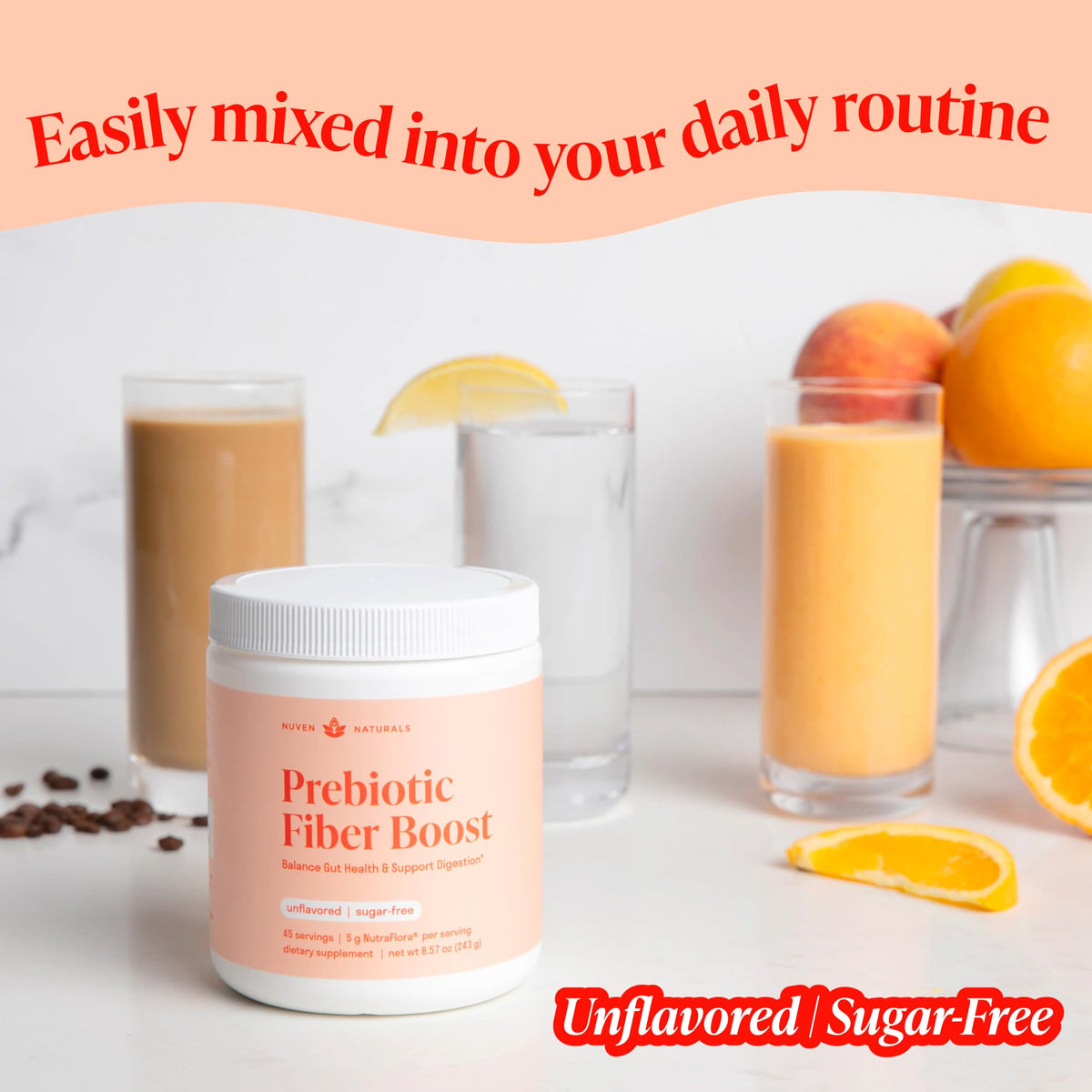Poudre de fibres Nuven Naturals mélangée à un smoothie