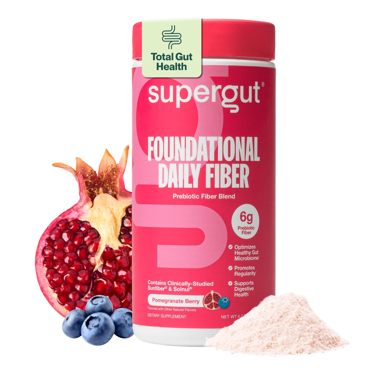 Poudre de fibres quotidiennes Supergut 222g saveur grenade baies vue de face