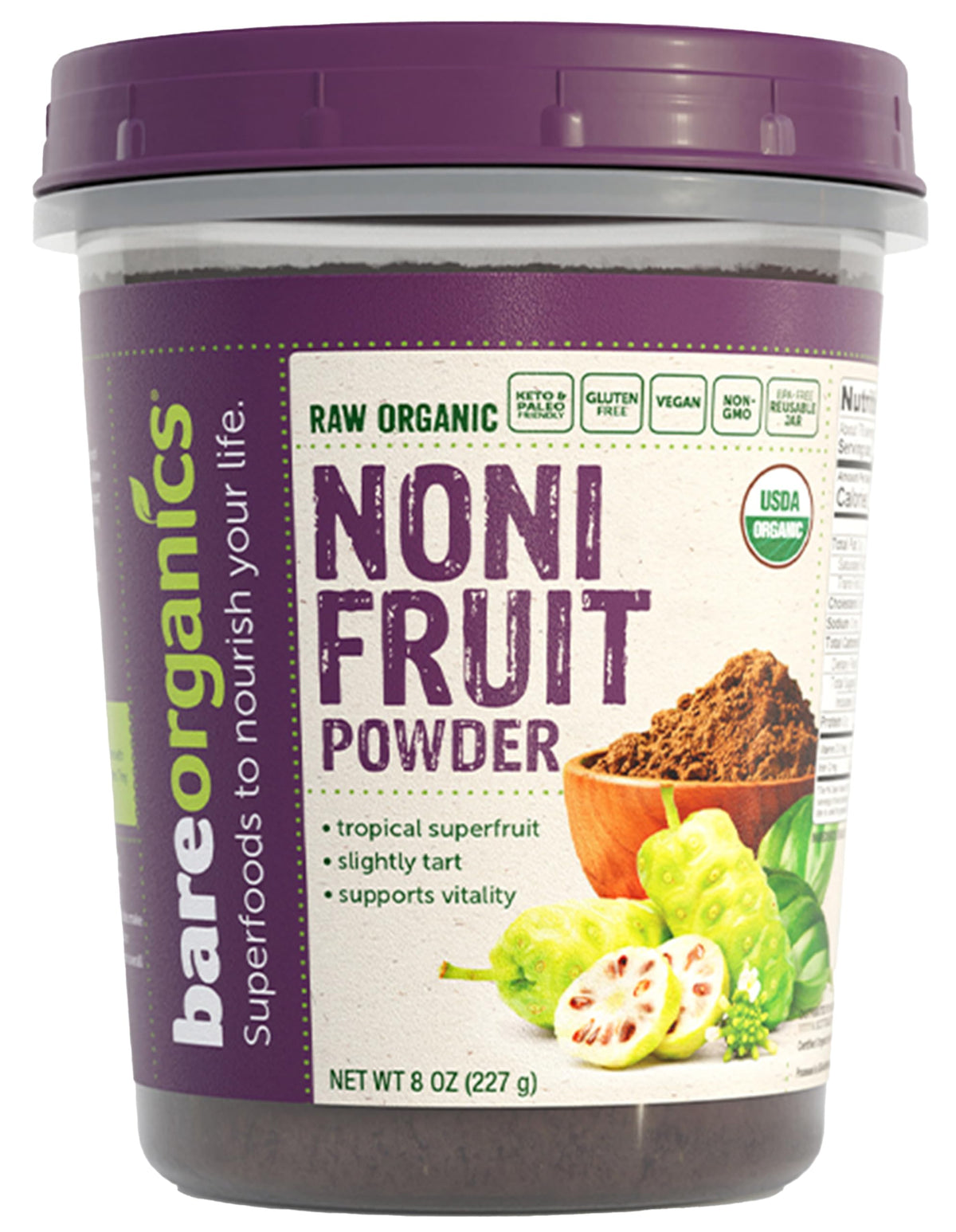 Poudre de fruit noni bio BareOrganics 322g vue avant