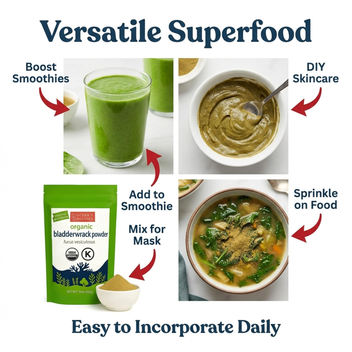 Poudre de Fucus Vésiculeux mélangée dans un smoothie
