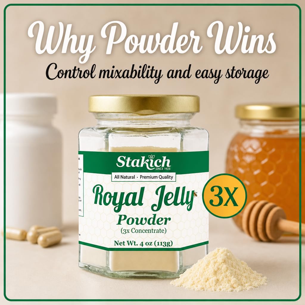 Poudre de gelée royale Stakich dans un bol de yaourt
