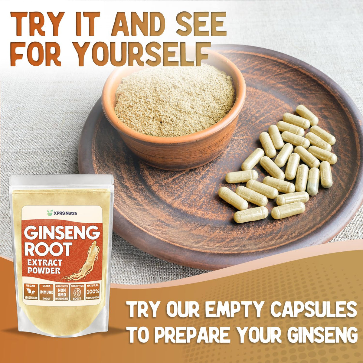 Poudre de ginseng XPRS Nutra avec des ingrédients naturels