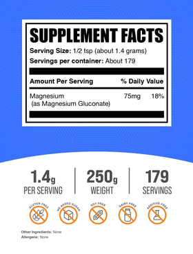 Poudre de Gluconate de Magnésium BulkSupplements avec cuillère