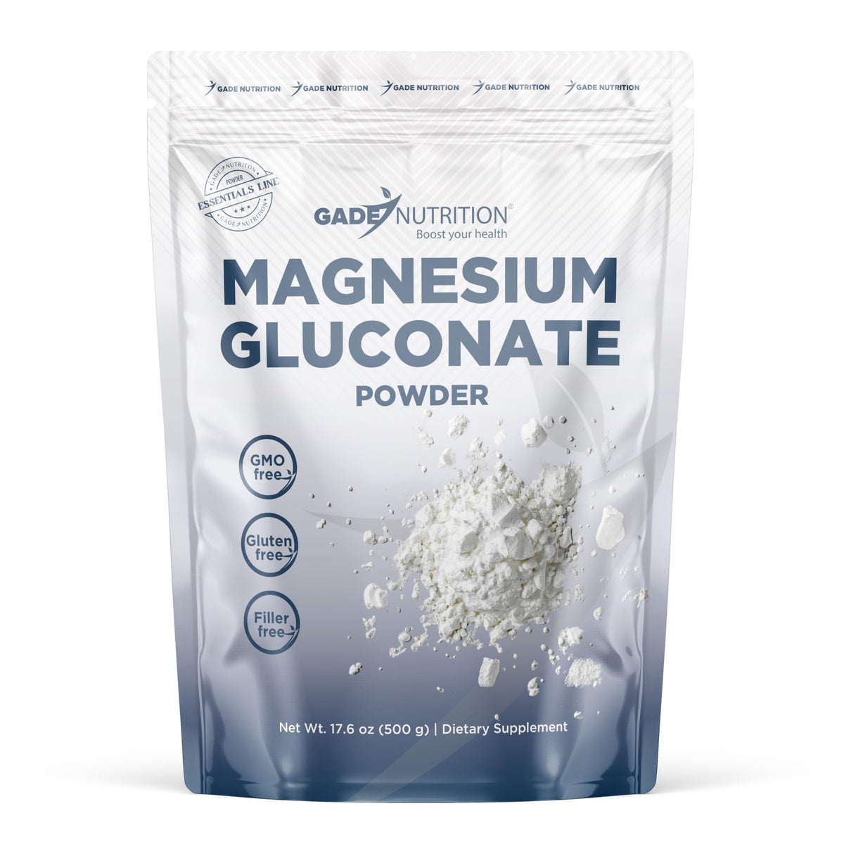 Poudre de gluconate de magnésium GADE NUTRITION 500g vue de face