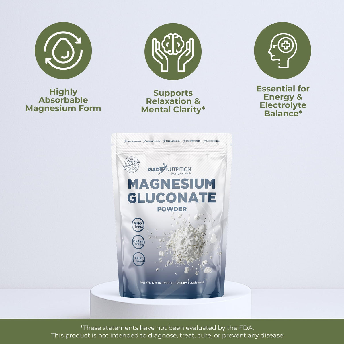 Poudre de gluconate de magnésium GADE NUTRITION dans un bol