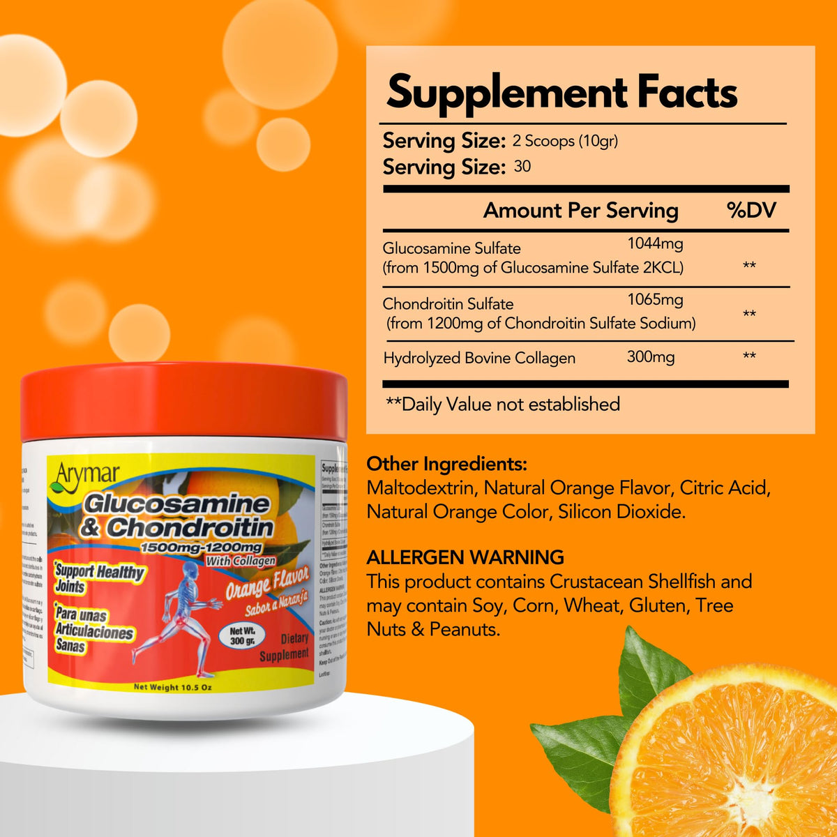 Poudre de glucosamine Arymar dans un verre d'eau
