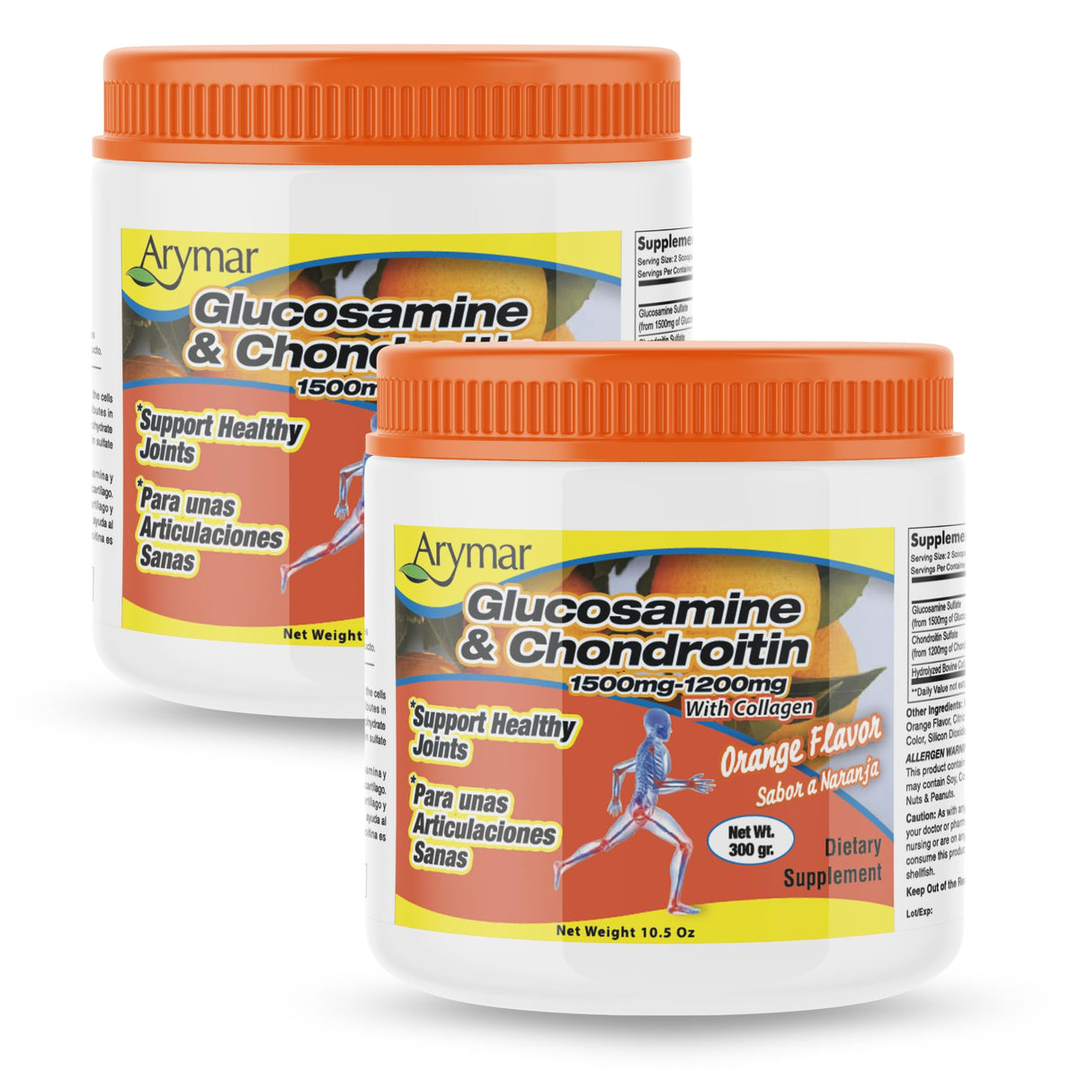 Poudre de glucosamine et chondroïtine Arymar 300g vue de l'avant
