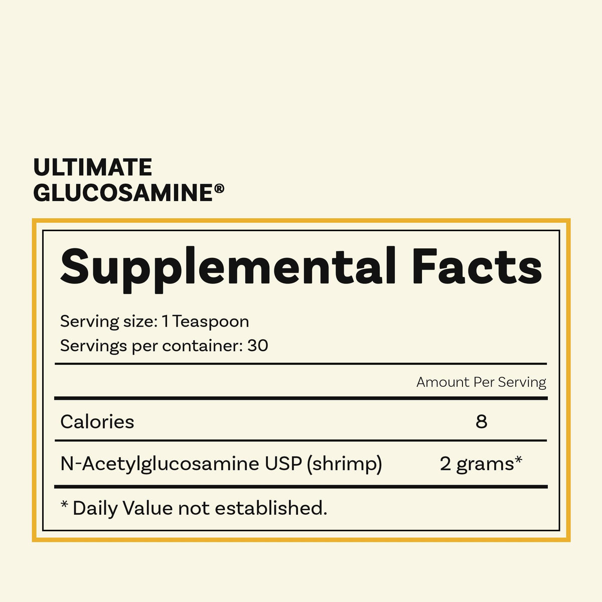 Poudre de glucosamine Wellesley Therapeutics avec ingrédients sur une table