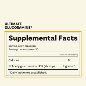 Poudre de glucosamine Wellesley Therapeutics avec ingrédients sur une table