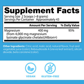 Poudre de glycinate de magnésium Doctor's BEST 400g en préparation dans un verre d'eau