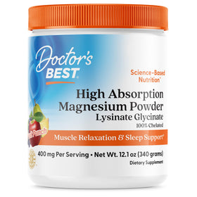 Poudre de glycinate de magnésium Doctor's BEST 400g saveur fruit punch vue de face