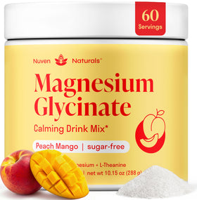 Poudre de glycinate de magnésium Nuven Naturals saveur pêche mangue vue de face