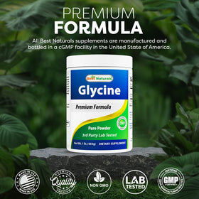 Poudre de glycine Best Naturals à côté d'autres compléments alimentaires