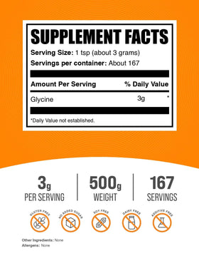 Poudre de glycine BulkSupplements 500g avec cuillère