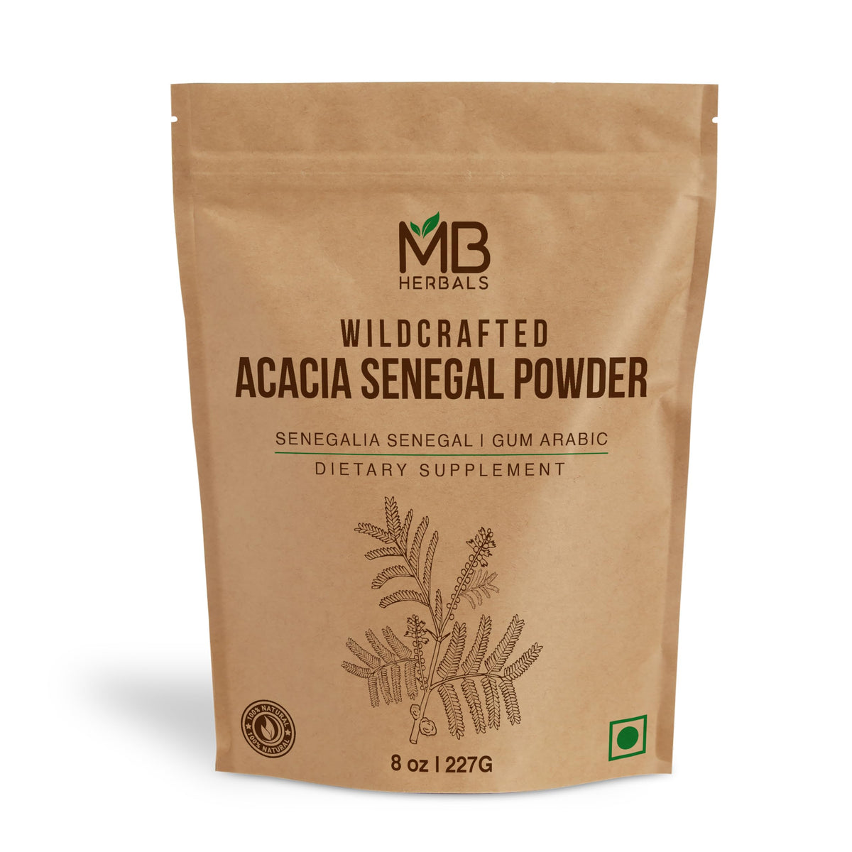 Poudre de gomme acacia MB Herbals 240g en sachet refermable