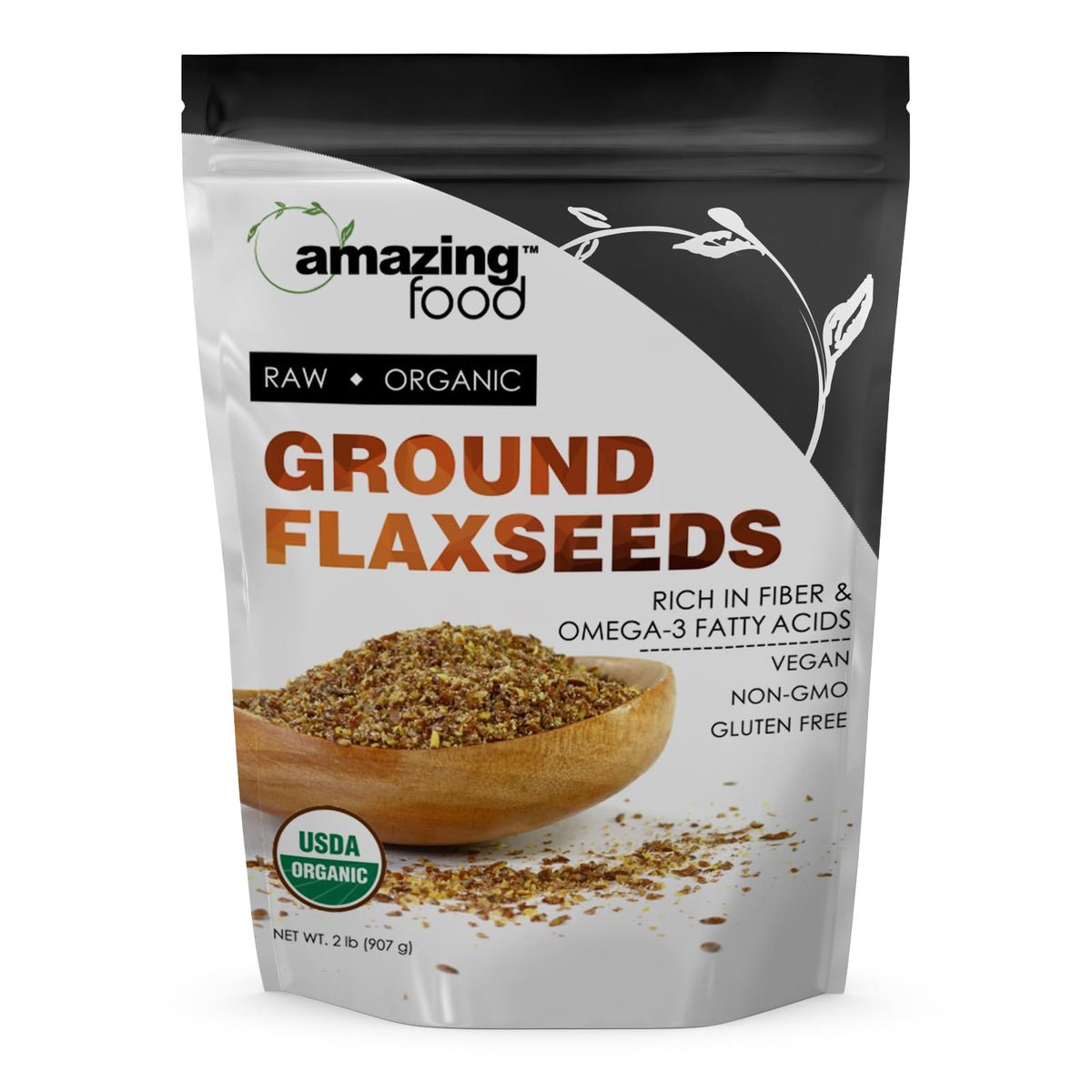 Poudre de graines de lin bio Amazing Nutrition 921g vue de face