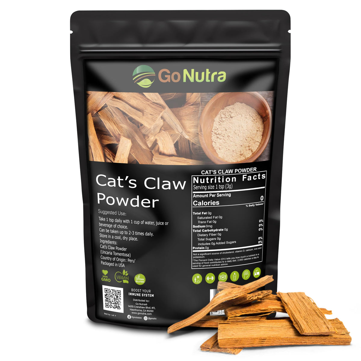 Poudre de griffe de chat Go Nutra sur une cuillère