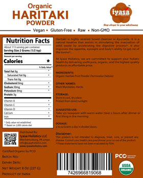 Poudre de haritaki bio Iyasa Holistics 247g vue arrière