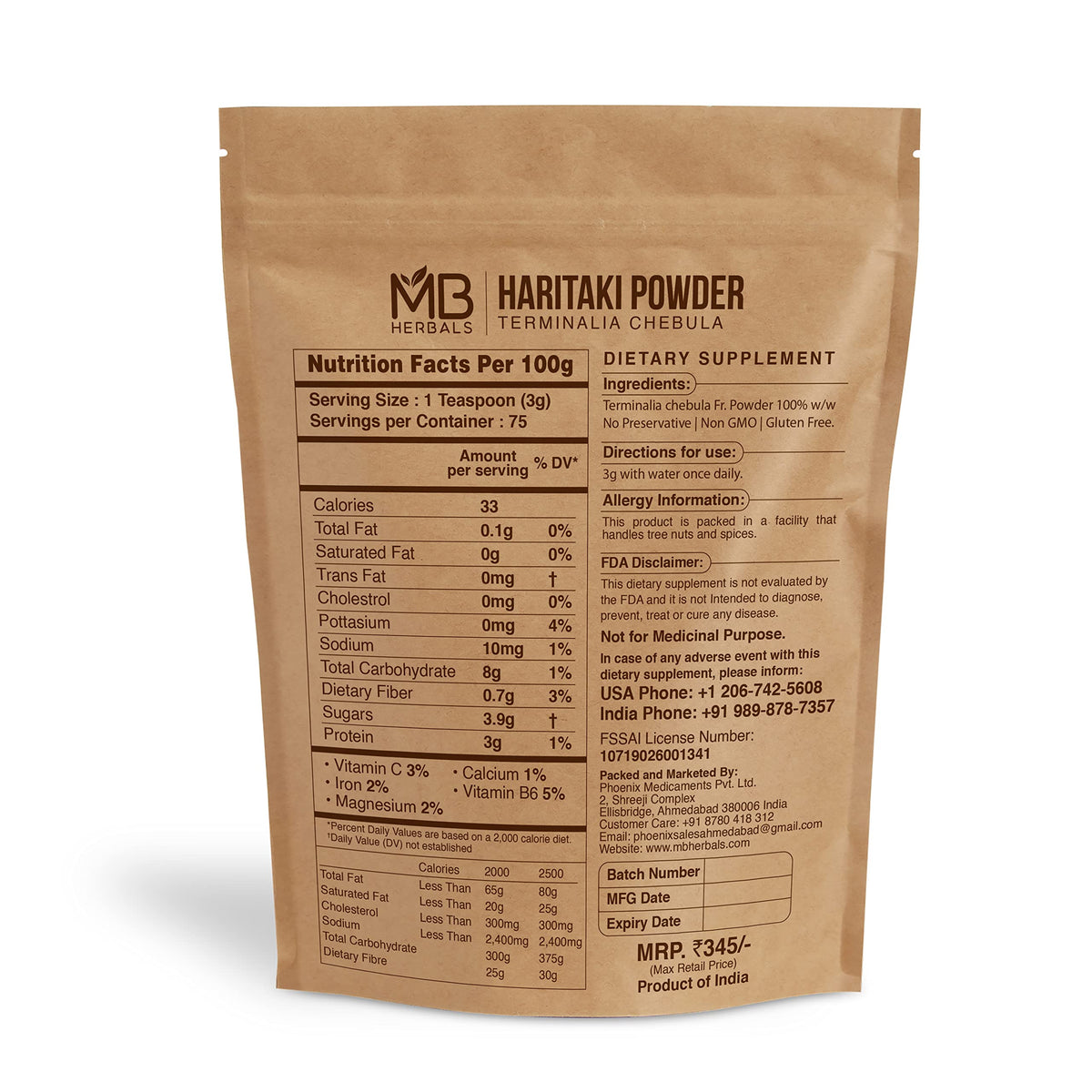 Poudre de Haritaki MB Herbals 227g en préparation dans un bol