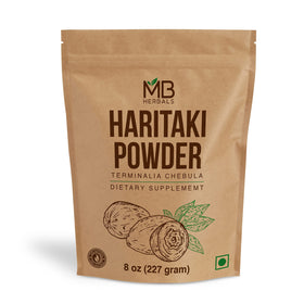 Poudre de Haritaki MB Herbals 227g vue de face avec emballage