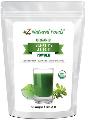 Poudre de jus d'alfalfa bio Z Natural Foods 476g, vue de face