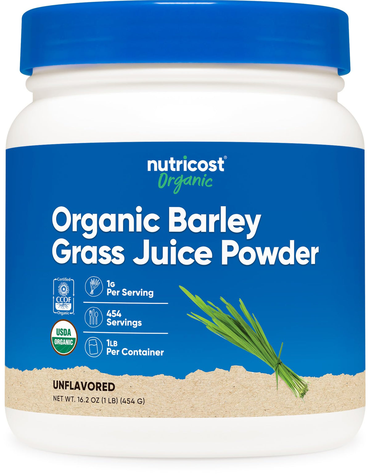 Poudre de jus d'orge bio Nutricost 540g vue avant