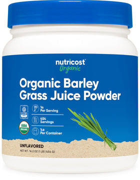 Poudre de jus d'orge bio Nutricost 540g vue avant