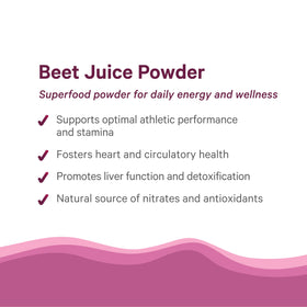 Poudre de Jus de Betterave Bio PURE SYNERGY sur une table en bois