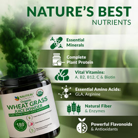 Poudre de Jus de Blé Bio Nautical Elements mélangée dans un smoothie