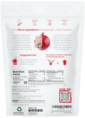 Poudre de jus de grenade bio Micro Ingredients 472g dosage avec cuillère