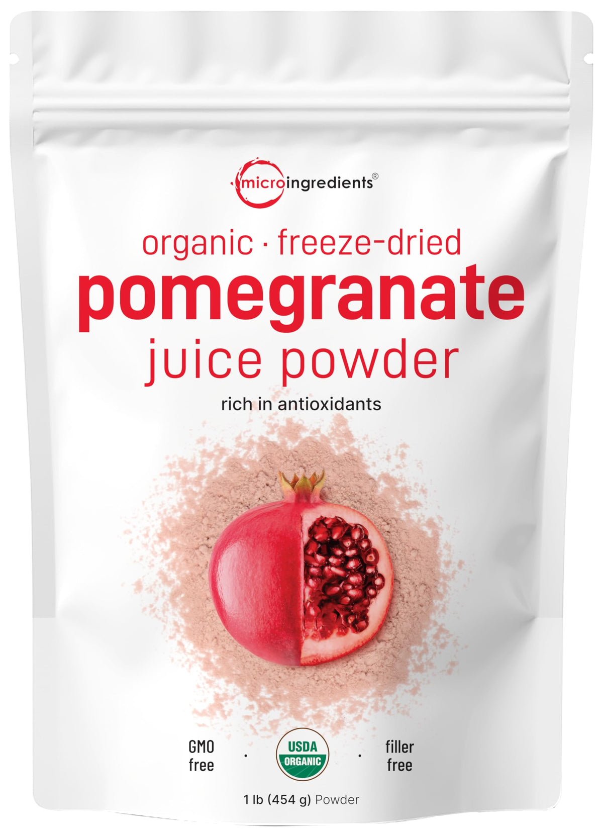 Poudre de jus de grenade bio Micro Ingredients 472g sachet avant