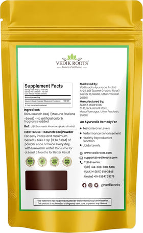 Poudre de Kaunch Beej VEDIKROOTS 100g en sachet ouvert