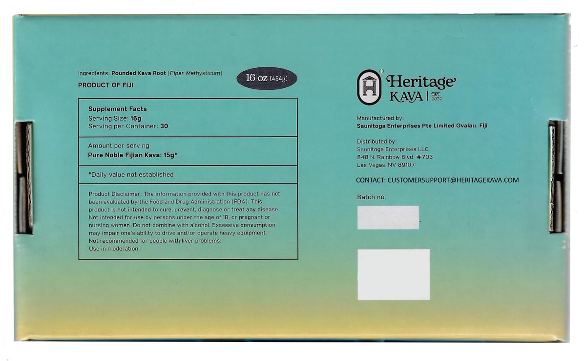 Poudre de Kava Noble Fidjien Heritage Kava 558g emballage