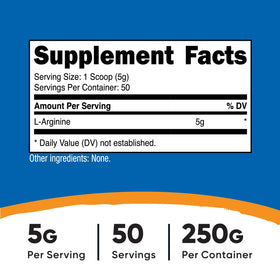 Poudre de L-Arginine Nutricost 250g avec cuillère doseuse
