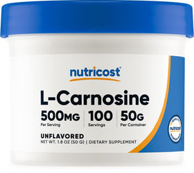 Poudre de L-Carnosine Nutricost 50g vue avant avec étiquette