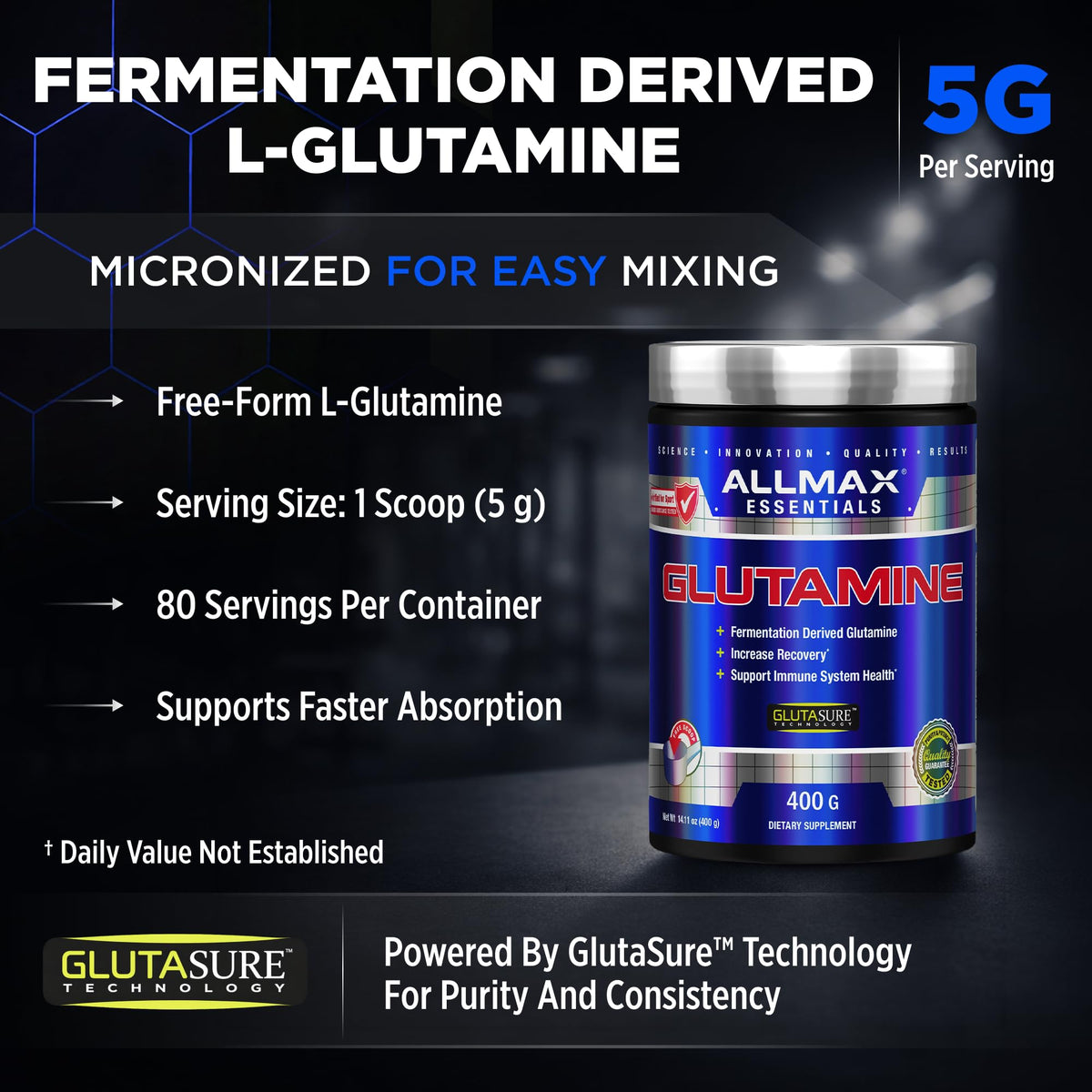 Poudre de L-Glutamine ALLMAX 400 g avec cuillère doseuse