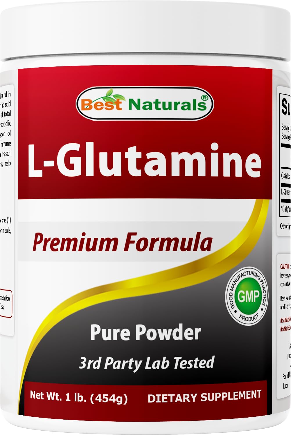 Poudre de L-Glutamine Best Naturals 522g vue de face