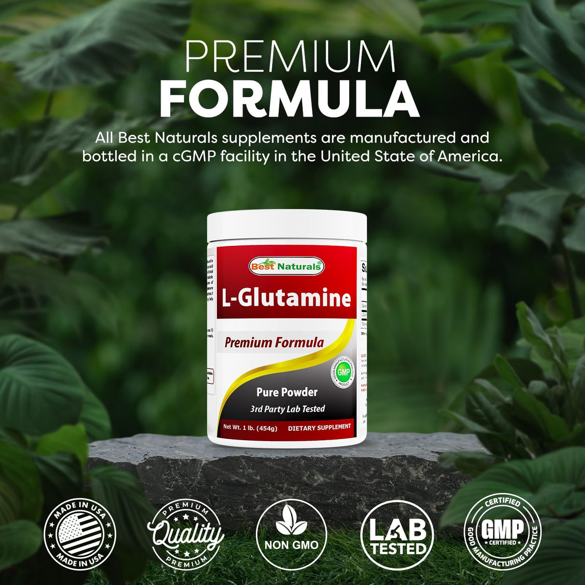 Poudre de L-Glutamine Best Naturals sur une table