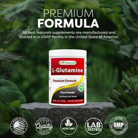 Poudre de L-Glutamine Best Naturals sur une table