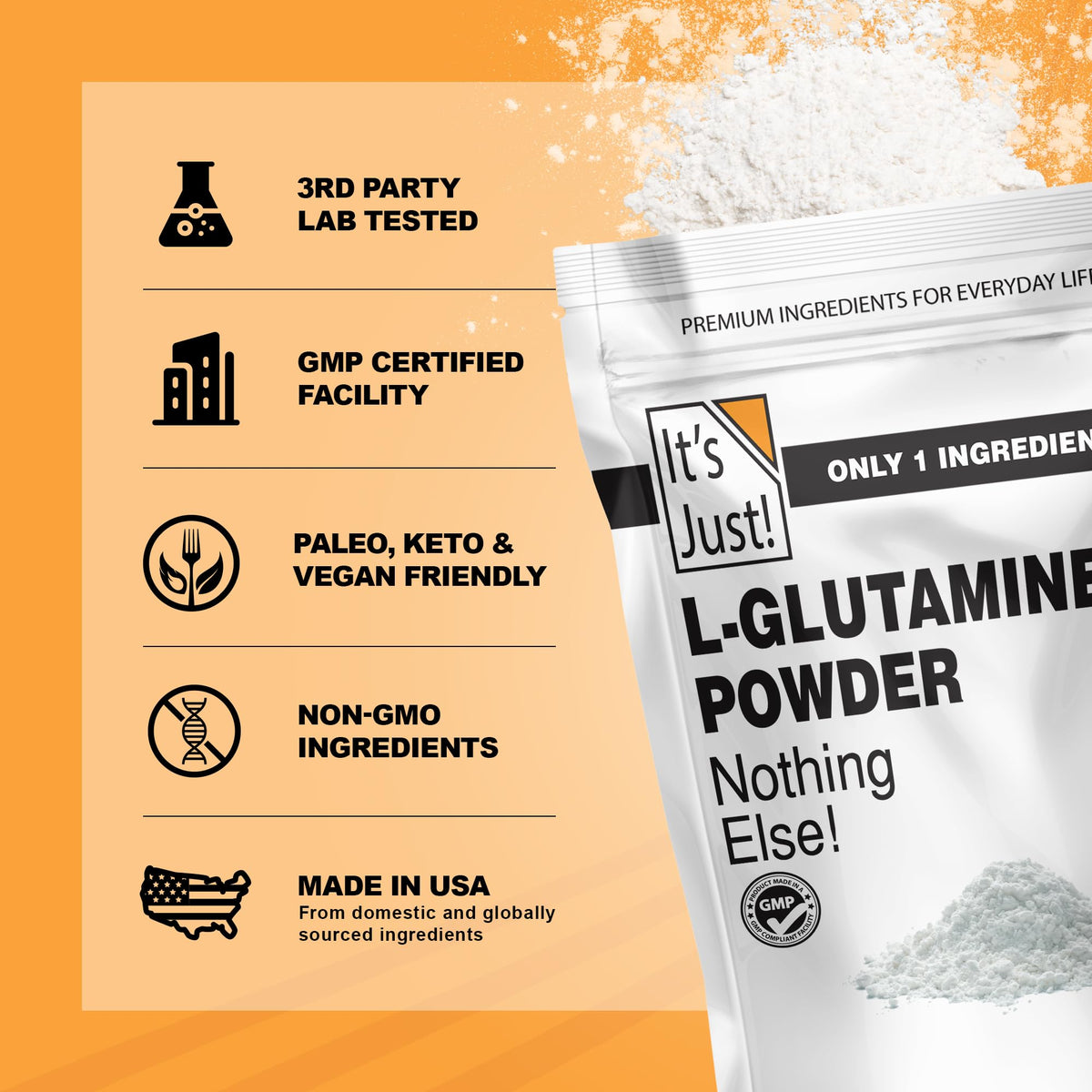 Poudre de L-Glutamine It's Just! en sachet ouvert