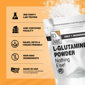 Poudre de L-Glutamine It's Just! en sachet ouvert