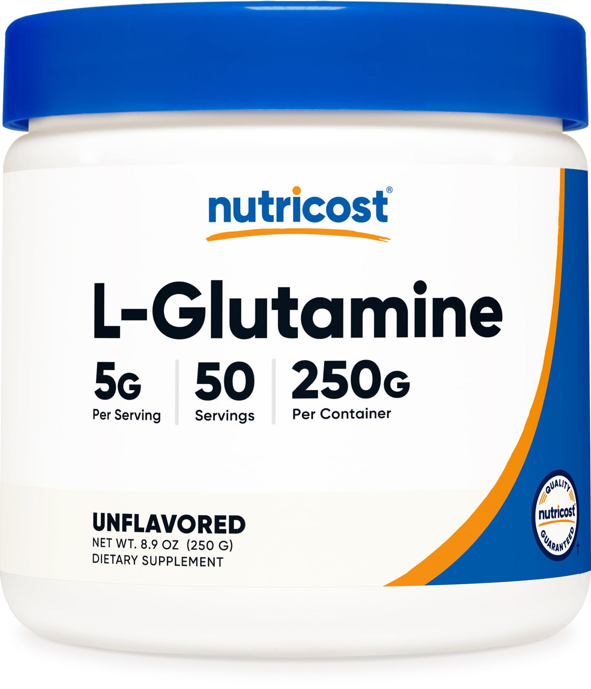 Poudre de L-Glutamine Nutricost 250g vue de face