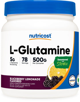 Poudre de L-Glutamine Nutricost 500g saveur framboise citron vue avant
