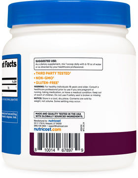 Poudre de L-Glutamine Nutricost avec cuillère doseuse