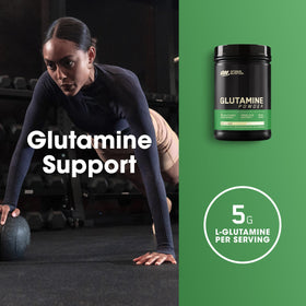 Poudre de L-Glutamine Optimum Nutrition versée dans une cuillère