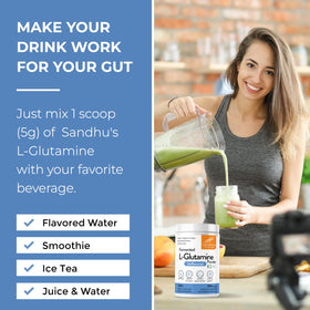 Poudre de L-Glutamine Sandhu's dans un smoothie
