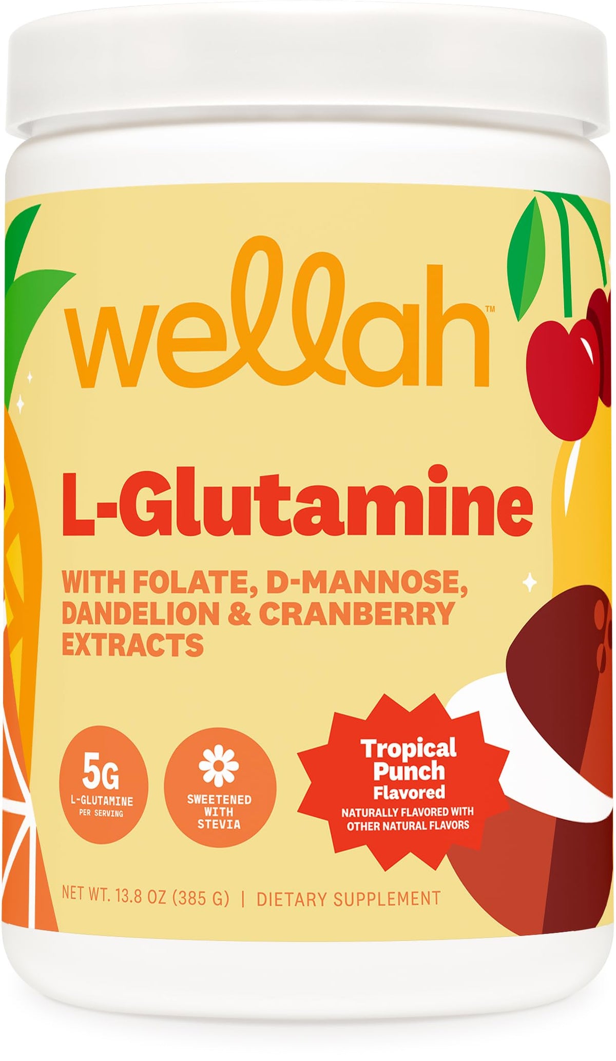 Poudre de L-Glutamine Wellah Tropical Punch 50 portions vue avant