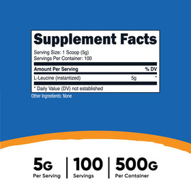 Poudre de L-Leucine Nutricost 500g emballage arrière